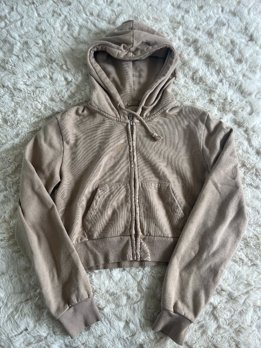 Brandy Melville Taupe Crystal Cropped Zip Hoodie One Size